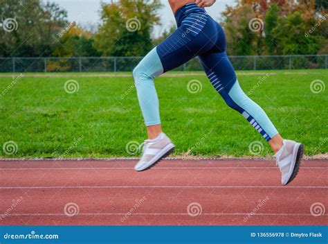 Athletic Woman Running On Athletics Race Track Stock Photo Image Of