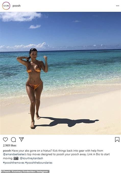 kourtney kardashian flaunts her toned abs in a gold bikini while encouraging her fans to