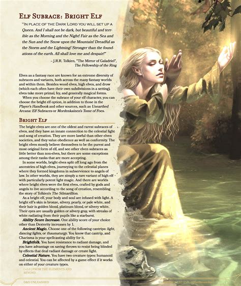 New Subrace Bright Elf — Dnd Unleashed A Homebrew Expansion For 5th