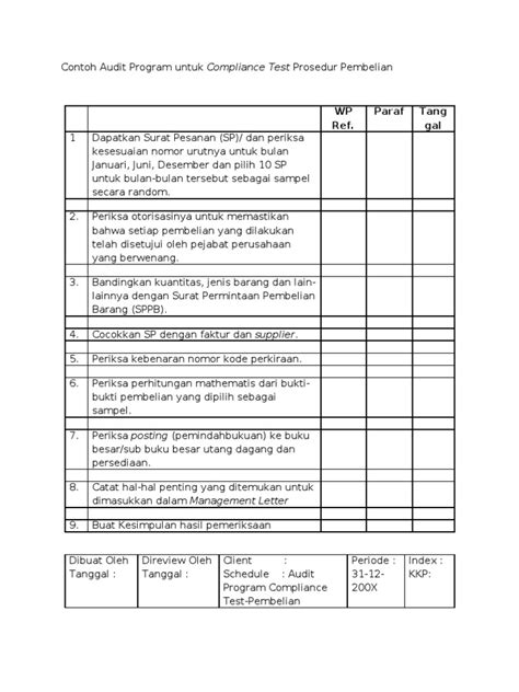 Contoh soal dan jawaban b l a a n w so a ujian sertifikasi auditor. Contoh Program Audit