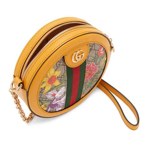 Gucci Leather Yellow And Multicolor Mini Round Ophidia Bag Lyst