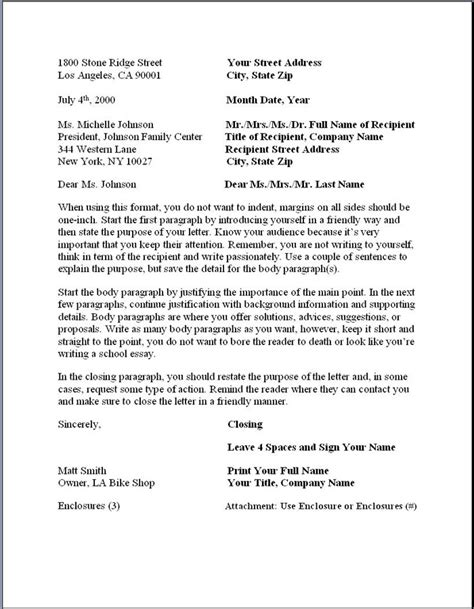 business letter format formal writing sample template