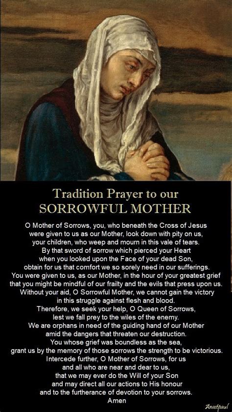 Prayer To Our Sorrowful Mother Prayers To Mary Our Lady Of Sorrows