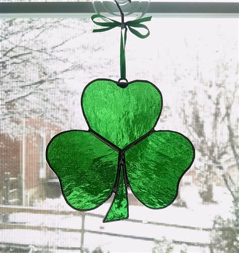 Shamrock Stained Glass Suncatcher Irish Decor St Patricks Day
