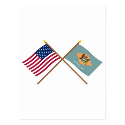 Us And Delaware Crossed Flags Postcard Delaware State
