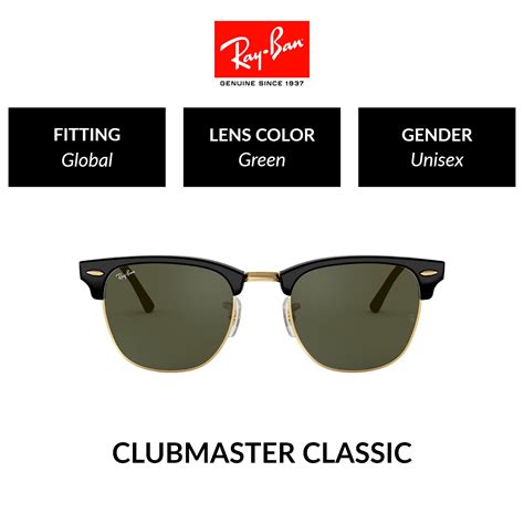 Ray Ban Clubmaster Rb3016 W0365 Unisex Global Fitting Sunglasses Size 49mm