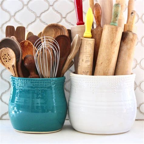 You can cut strips of fabric from an old tablecloth for the fabric liner and … Jumbo Utensil Holder - Color Collection | Utensil holder ...