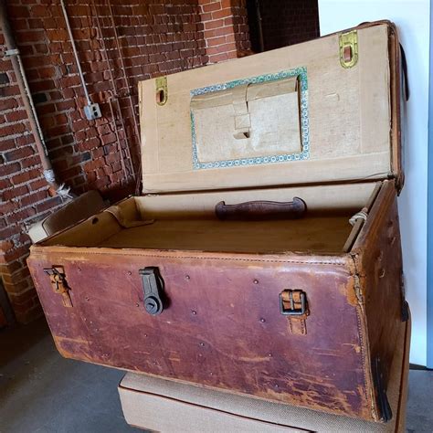 Boston Civil War Era Leather Brass Travel Trunk For Sale At 1stdibs