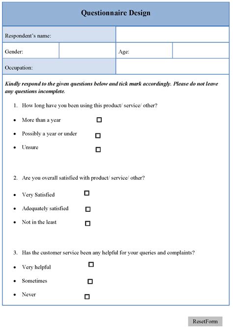 Questionnaire Design Template Editable Forms With Regard To