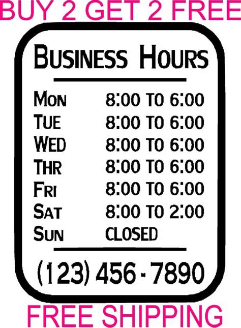 Custom Business Store Hours Vinyl Window Decal 9x12 Sticker Sign Glass