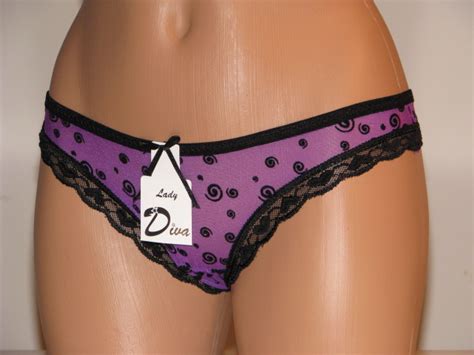 Purple Panties With Swirl Pattern And Lace Trim