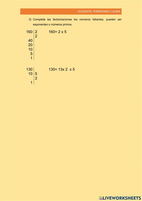 repasando múltiplos divisores factorización worksheet
