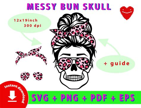 Messy Bun Skull Svg For Cricut Bun Skull Large Stencil Skull Etsy