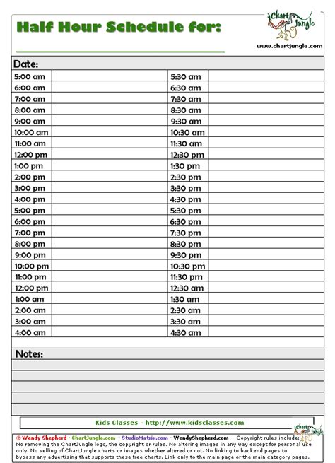 Half Hour Schedule Schedule Template Daily Calendar Daily Schedule