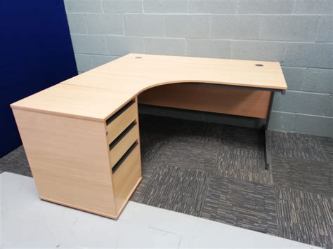 beech 153cm lh desk with pedestal recycled office solutions recycled office furniture new