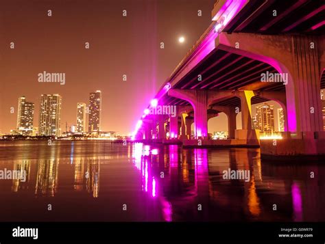 Colorful Bridges In Miami By Night Stock Photo Alamy