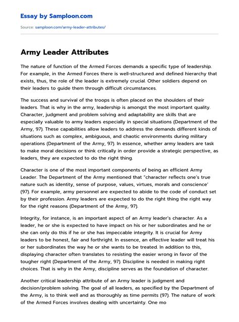 Army Leader Attributes Analytical Essay On