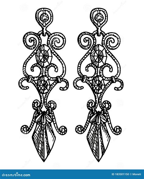 Hand Drawn Earrings Stylish Jewelry Vector Sketch Illustration Long
