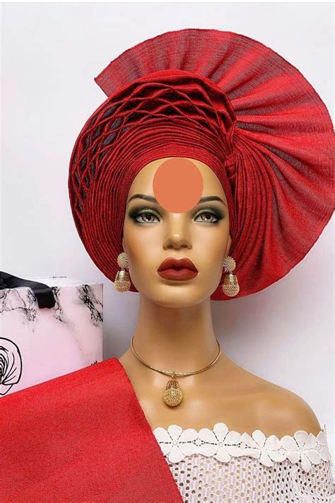 Africa Party Red Nigeria Gele Headtie Hat Aso Oke Fabricgele
