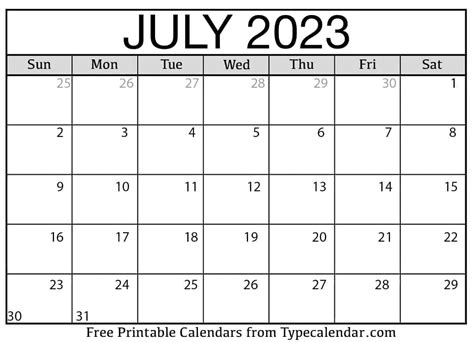 Free Printable July 2023 Calendar Printable Calendar 2023