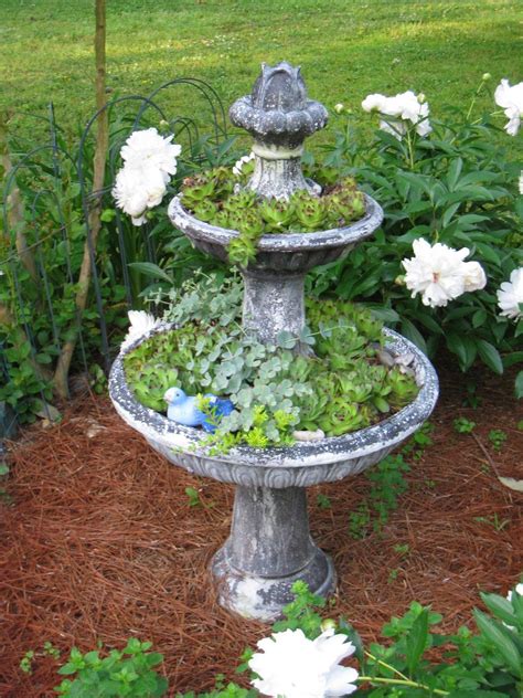 I bought a fountain with solar water fountain thinking the birds would use it, but they were afraid of the moving. Repurposed For Life | Bird fountain, Outside fountains ...
