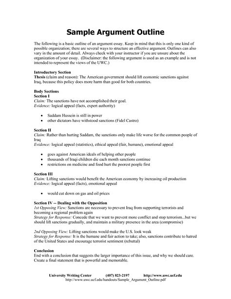 Sample Argument Outline How To Create An Argument Outline Download
