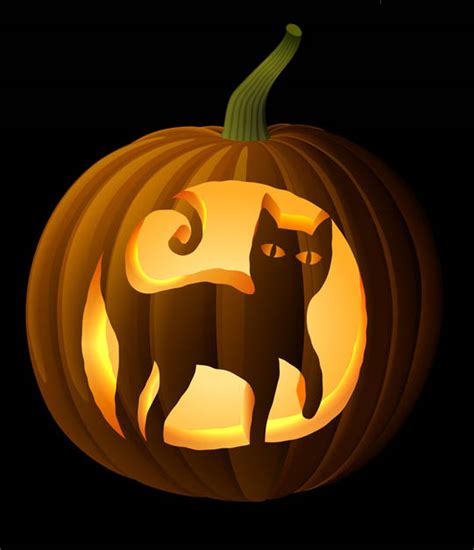 Black Cat Pumpkin Carving Stencil Celebrating Halloween