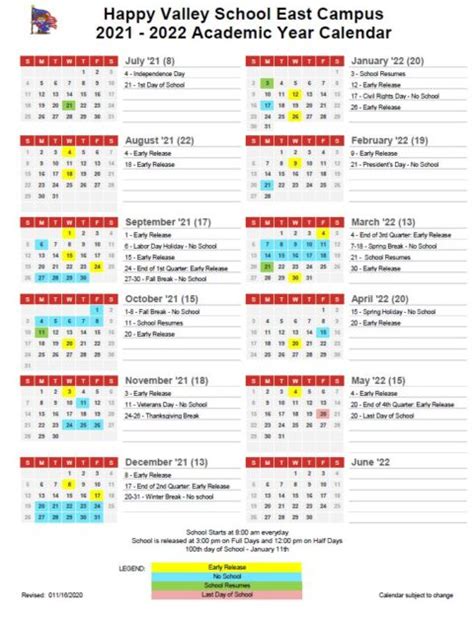 2021 2022 School Calendar Happy Valley School East Campus