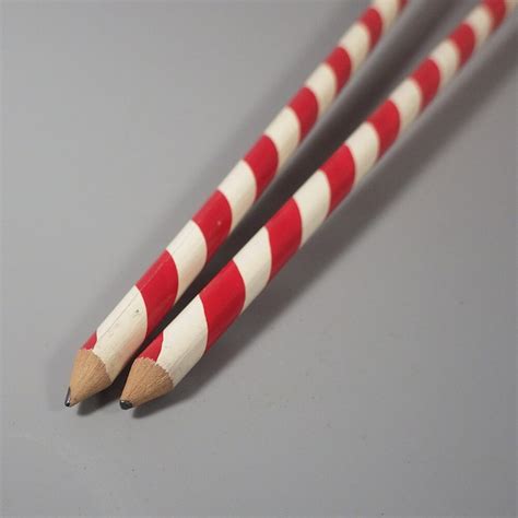 Pair Of Long Candy Cane Stripe Vintage Santa Pencils Japan