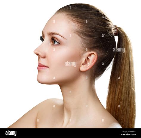 Side View On Beautiful Female Face With Perfect Skin Stock Photo Alamy