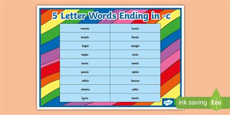 5 Letter Words Ending In C Word Mat Teacher Made Twinkl