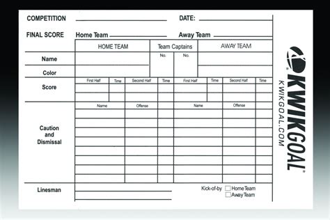 Soccer Referee Score Card Template Wallet Size Kwik Goal Printable
