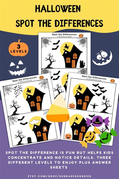Halloween Printable Spot The Difference Kids Activity Etsy In 2022