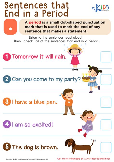 Sentences That End In A Period Worksheet For Kids