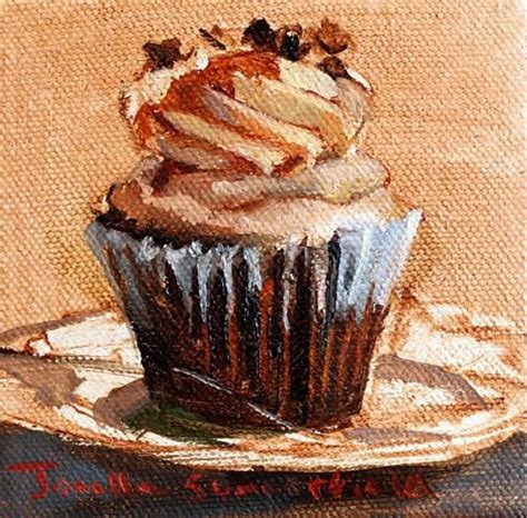 Daily Paintworks Mocha Cappuccino Cupcake Original Fine Art For
