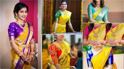 Yellow Saree Buy Clothes Blouse Designs Silk Sarees Contrast Blouses Sari Fashion Saree