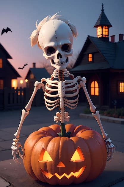 Premium Ai Image Halloween Skeleton In Front Of A Haunted House
