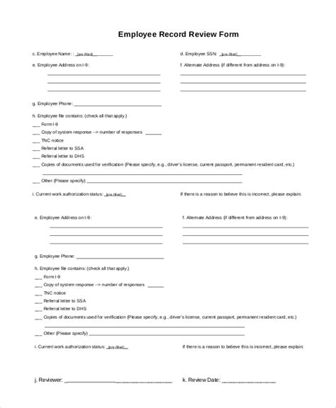 Free Sample Employee Review Forms In Pdf Ms Word