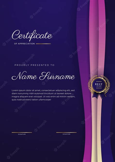Premium Vector Modern Purple Certificate Template Of Achievement