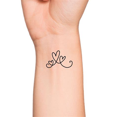 Motherhood 3 Hearts Outline Temporary Tattoo Cute Wrist Etsy
