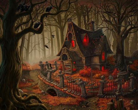 Witch House In Forest Wallpaper Halloween Artwork Halloween Art