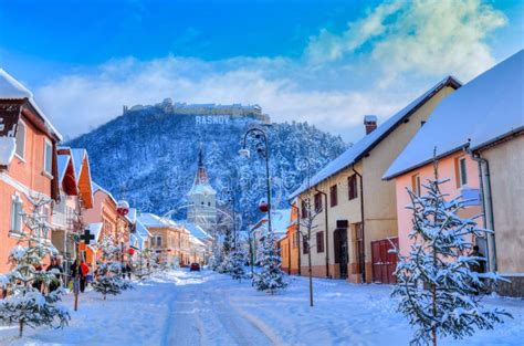 Rasnov Town In Winter Season Romania Stock Photo Image Of Reformed