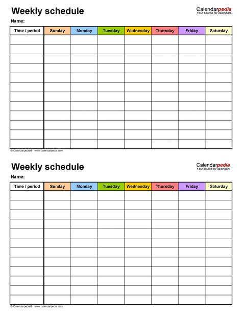 Free Printable Weekly Schedule Templates With Time
