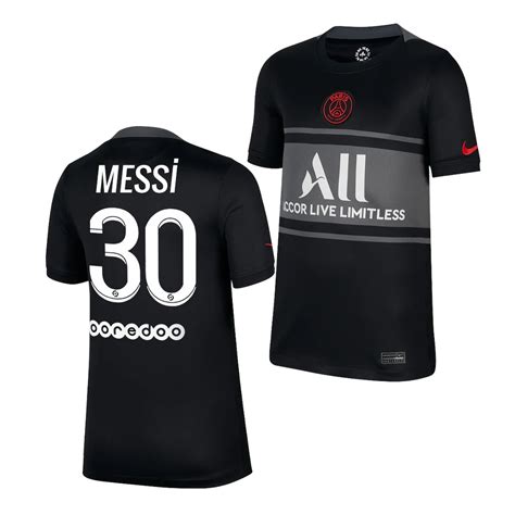 Youth Lionel Messi Jersey Paris Saint Germain 2021 22 Black Third Replica