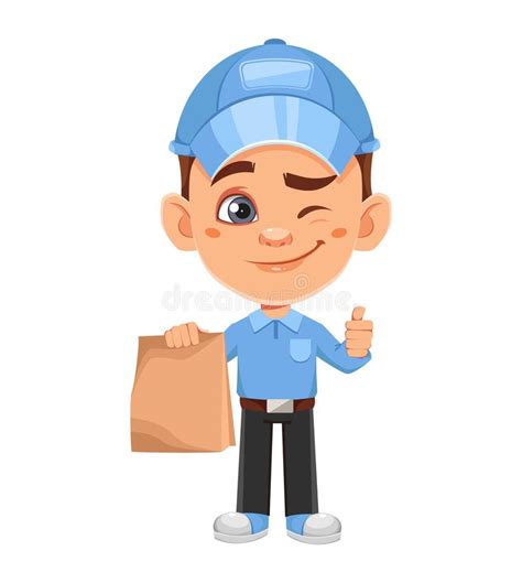 Courier Cartoon Character Funny Delivery Man Stock Vector