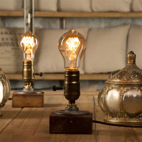 Vintage Industrial Edison Table Light Wooden Desk Lamp