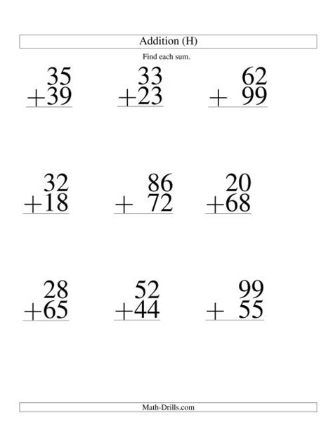 Two Digit Addition 9 Questions H