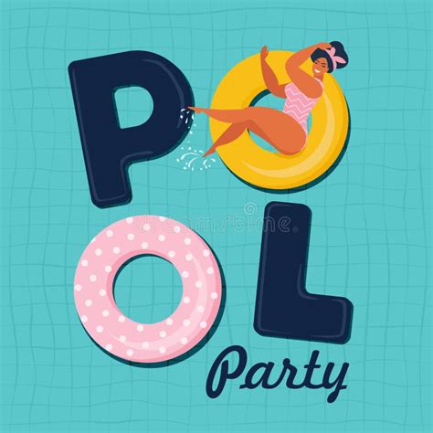 Pool Party Invitation Vector Illustration Top View Of Swimming Pool With Pool Floats Stock