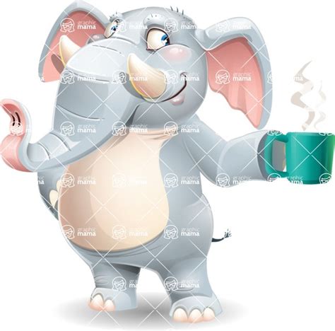 Elephant Vector Cartoon Character Drinking Coffee Graphicmama