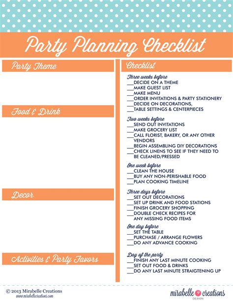 Free Printable Party Planning Checklist